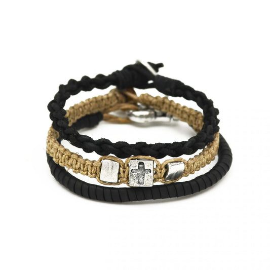 Black Jute Cross Bracelet